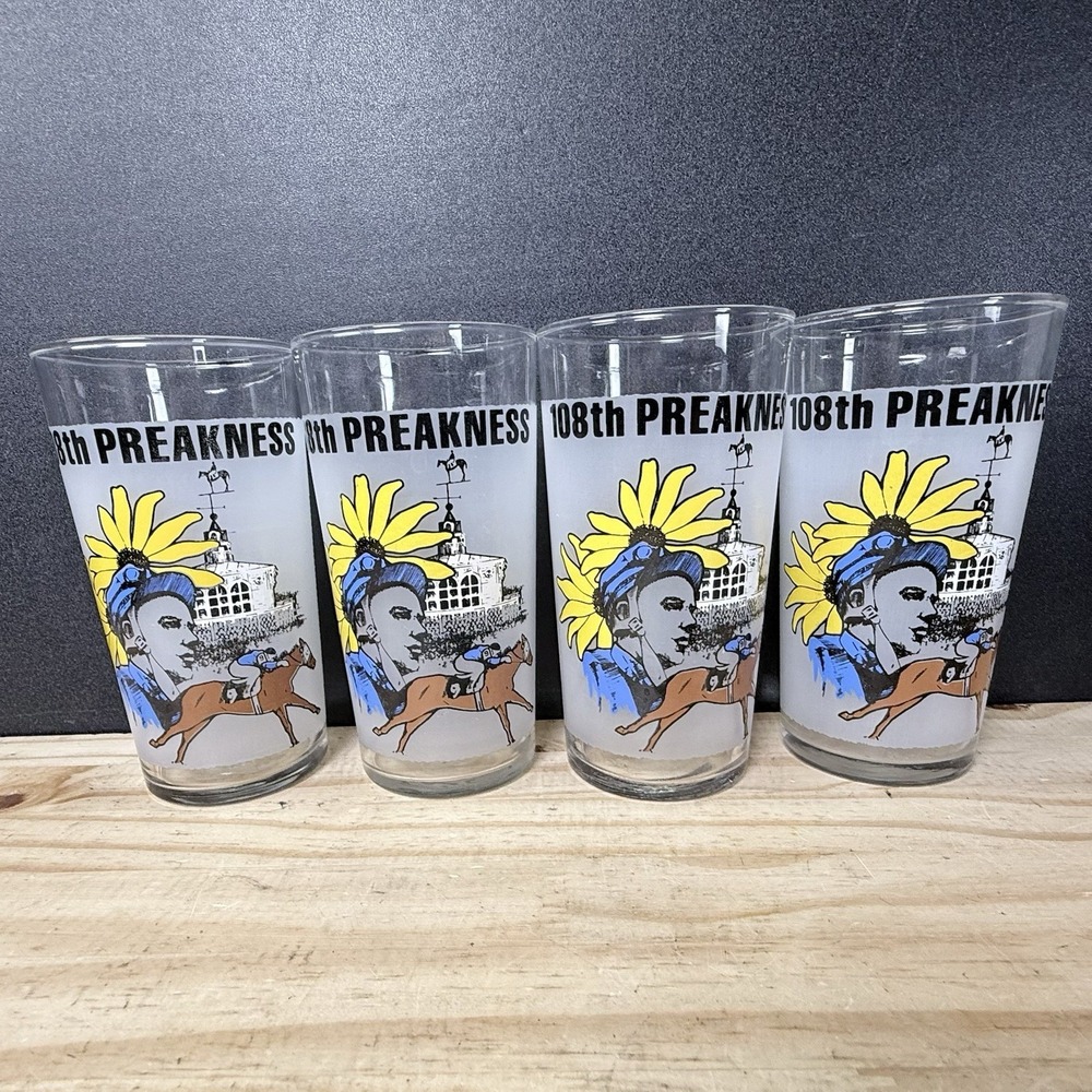 108th Preakness Stakes 1983 Horse Racing Souvenir Glass Secretariat Lot of‎ 4